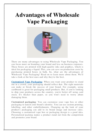 Advantages of Wholesale Vape Packaging