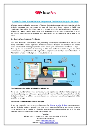 Hire Professional Atlanta Website Designer and Get Website Designing Packages