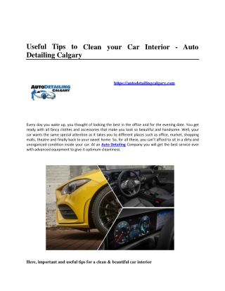 Useful Tips to Clean your Car Interior - Auto Detailing Calgary