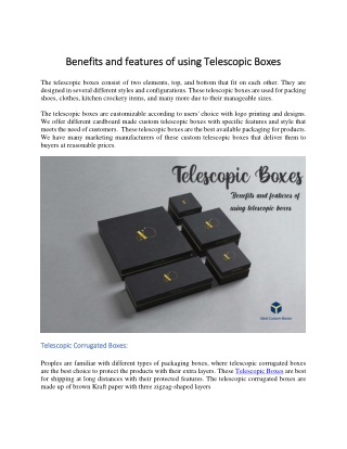 Benefits and features of using Telescopic Boxes