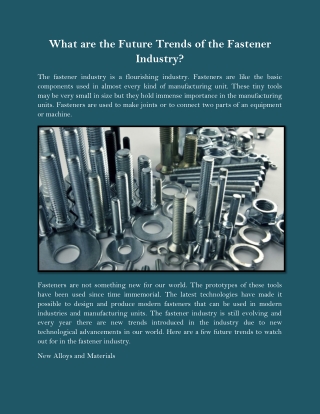 What are the Future Trends of the Fastener Industry