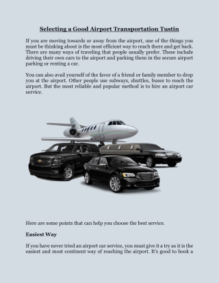 Selecting a Good Airport Transportation Tustin