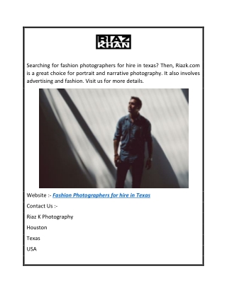 Fashion Photographers for Hire in Texas  Riazk.com