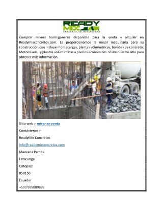 Mixer en Venta  Readymixconcretos.com
