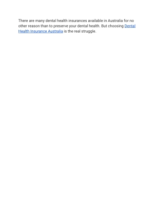 Dental Health Insurance Australia