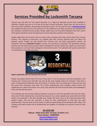 Services Provided by Locksmith Tarzana
