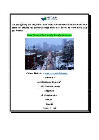 Snow Removal Richmond  Snowlimitless.com