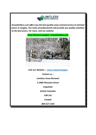 Snow Removal Langley  Snowlimitless.com