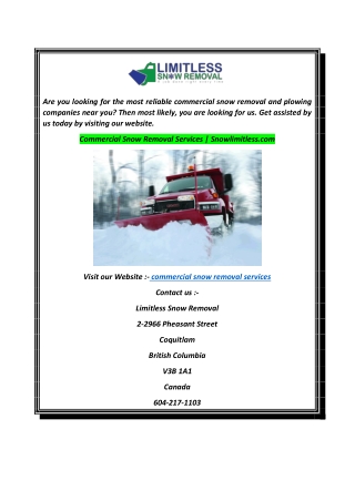 Commercial Snow Removal Services  Snowlimitless.com