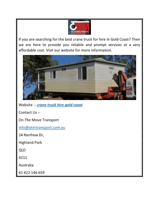 Crane Truck Hire in Gold Coast  Otmtransport.com.au