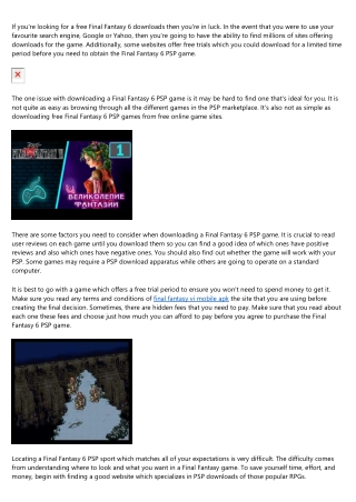 Locating a Free Final Fantasy 6 Apk Download