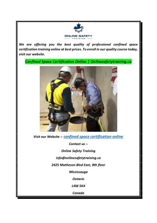 Confined Space Certification Online  Onlinesafetytraining.ca