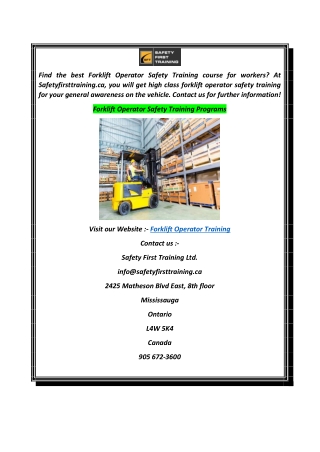 Forklift Operator Safety Training Programs