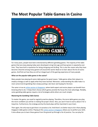 The Most Popular Table Games in Casino