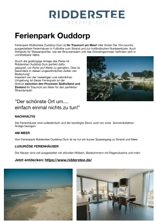 Ridderstee Oudorp Duin -  Traumhafter Ferienpark in Ouddorp