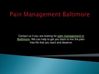 Pain Management Baltimore