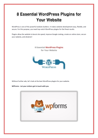 8 Essential WordPress plugins for Your Website