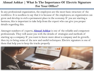 Ahmad Ashkar | What Is The Importance Of Electric Signature For Your Office?