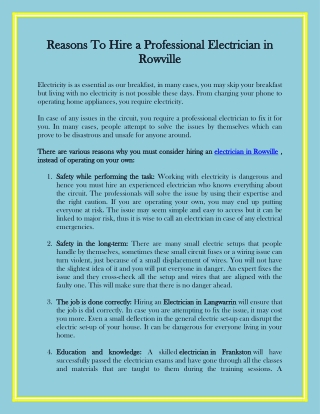 Reasons To Hire a Professional Electrician in Rowville
