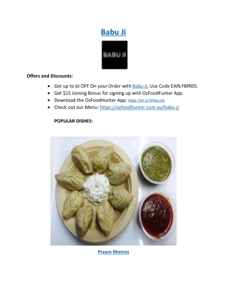 5% Off - Babu Ji Indian Restaurant Menu St Kilda, VIC