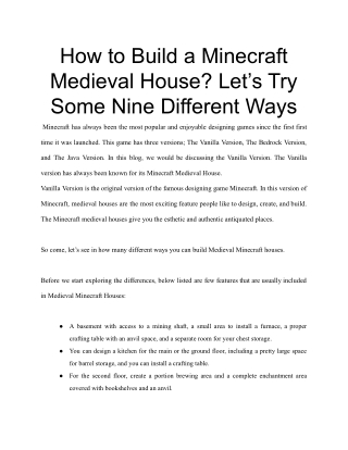 How to Build a Minecraft Medieval House