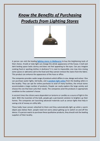 Know the Benefits of Purchasing Products from Lighting Stores