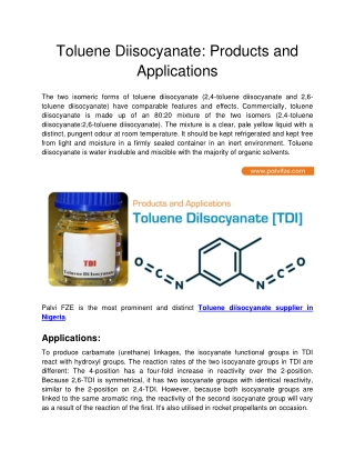 Palvi FZE - Toluene Diisocyanate_ Products and Applications