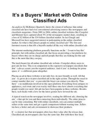 Its a Buyers Market With Online Classified Ads