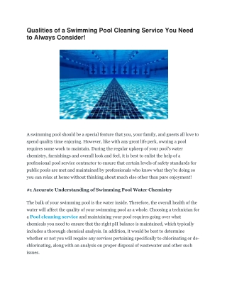 Qualities of a Swimming Pool Cleaning Service You Need to Always Consider-converted