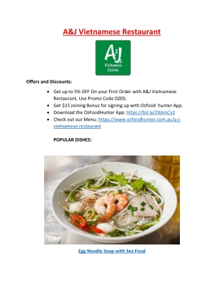 5% off - A&J Vietnamese Restaurant Armidale Menu NSW