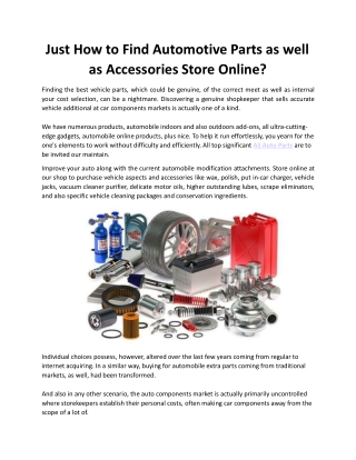 Just How to Find Automotive Parts as well as Accessories Store Online