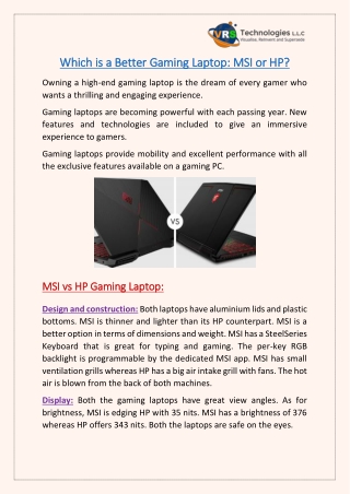 Which is a Better Gaming Laptop: MSI or HP?