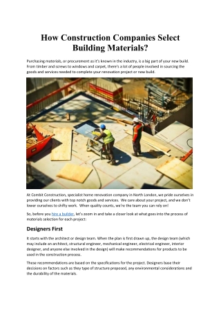 How Construction Companies Select Building Materials