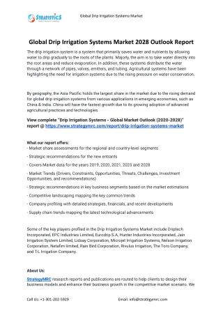 2021 Drip Irrigation Systems Industry Global Analysis Report