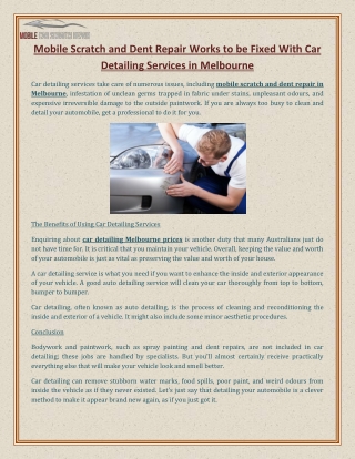 Mobile Scratch and Dent Repair Works to be Fixed With Car Detailing Services in Melbourne