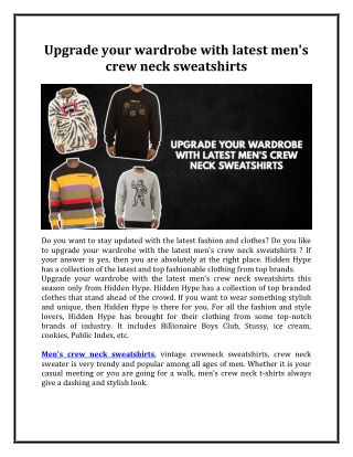 Upgrade your wardrobe with latest men's crew neck sweatshirts