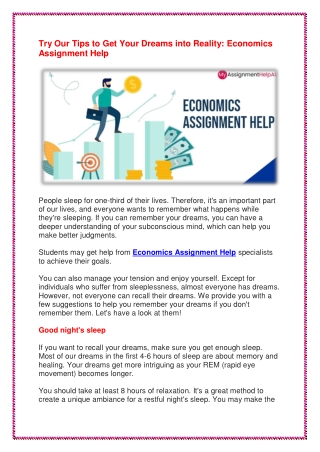 Try Our Tips to Get Your Dreams into Reality- Economics Assignment Help