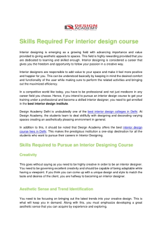 Skills Required For interior design course