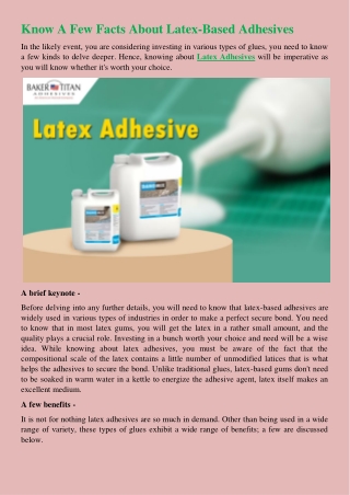 Know A Few Facts About Latex-Based Adhesives