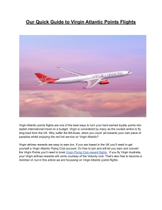 Our Quick Guide to Virgin Atlantic Points Flights