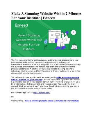 Make A Stunning Website Within 2 Minutes For Your Institute - edneed