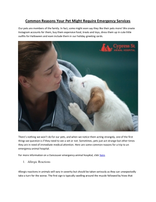 Common Reasons Your Pet Might Require Emergency Services
