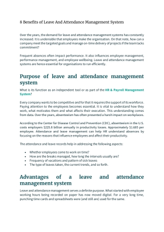 8 Benefits of Leave And Attendance Management System