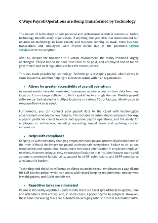 9 Ways Payroll Operations are Being Transformed by Technology