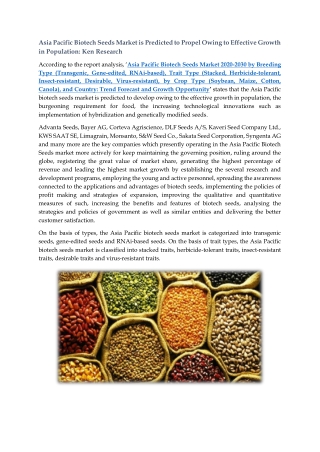 Asia Pacific Biotech Seeds Market Research Report: Ken Research