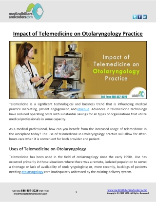 Impact of Telemedicine on Otolaryngology Practice