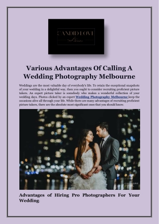 Various Advantages Of Calling A Wedding Photography Melbourne