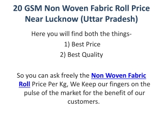 20 GSM Non Woven Fabric Roll Price Near Lucknow (Uttar Pradesh)