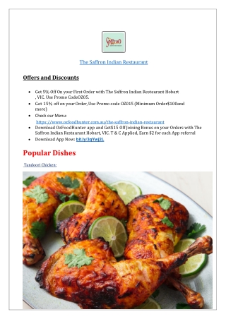 $5 off - The Saffron Indian Restaurant Menu Hobart,TAS