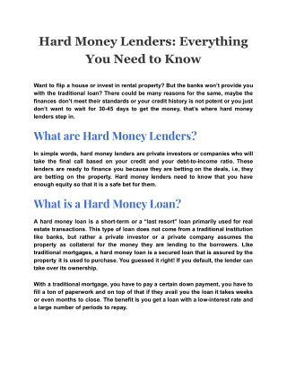 Hard Money Lenders: Everything You Need to Know